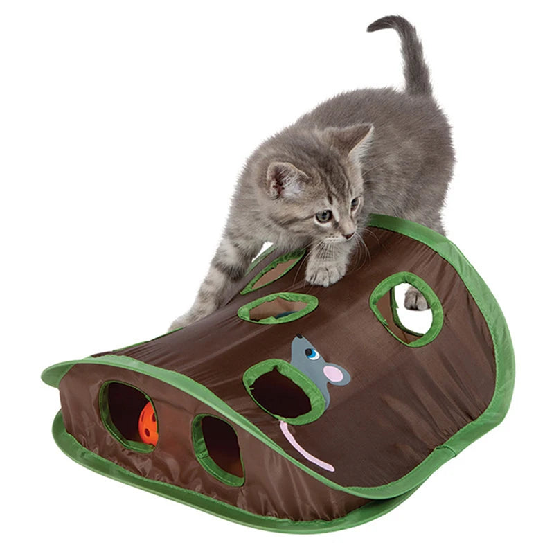 Engaging Cat Mice Game Intelligence Toy: Foldable 9-Hole Tunnel for Active Kittens